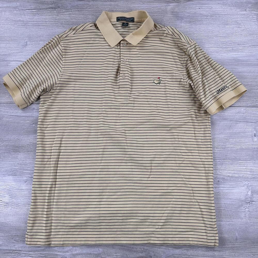 VTG Masters Collection Polo Shirt Mens XL Yellow Navy Striped Pima Cotton Y2K